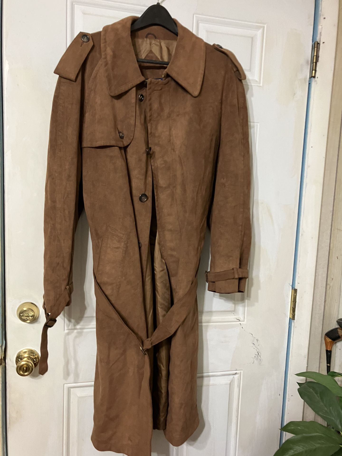 Suede Leather Full Length Trench Coat 