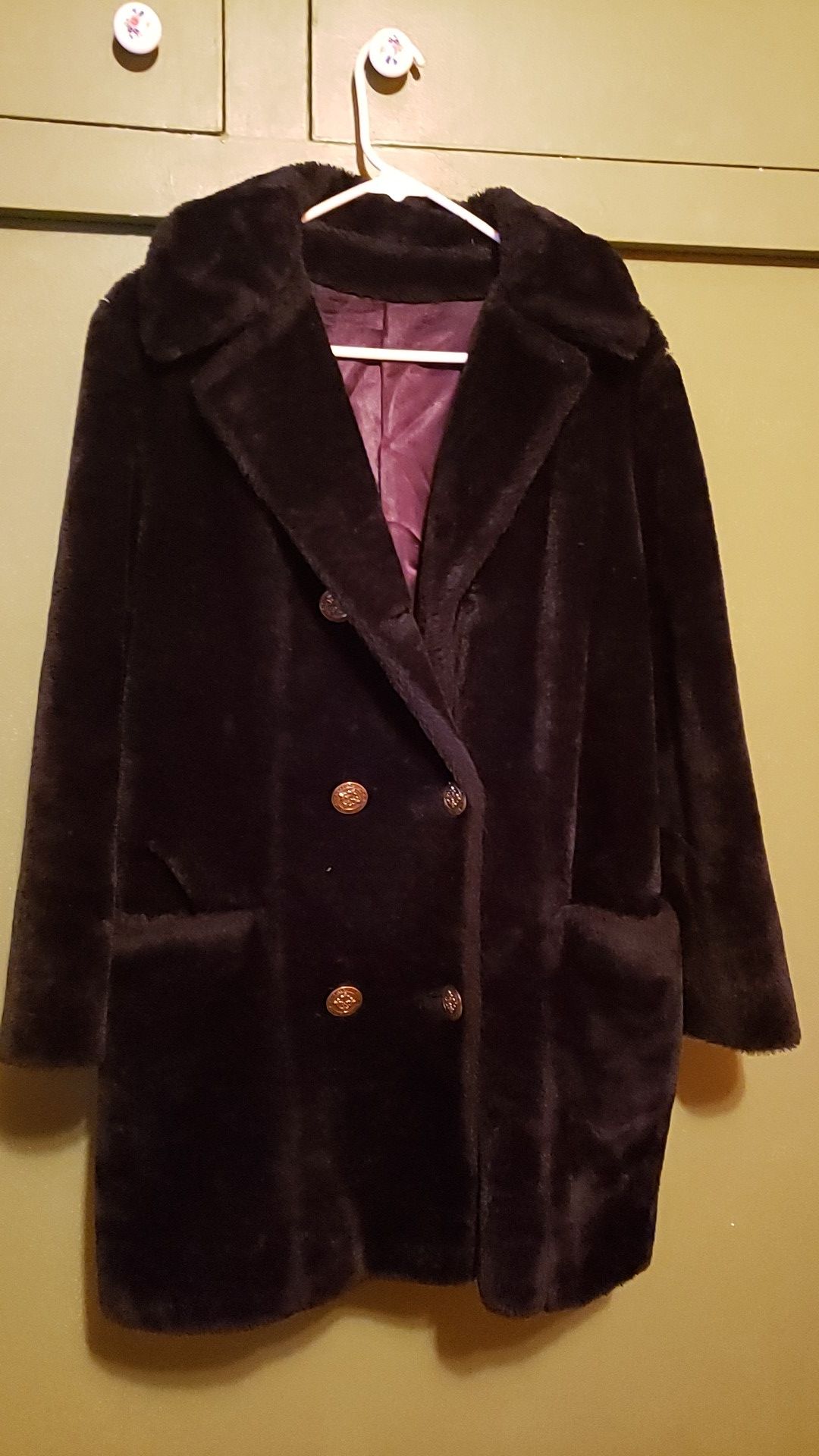 Classic 1950's Black Glenoit Faux Double Breasted Style Fur Coat by Susan Lynn of Item House, Inc., Ladies Size