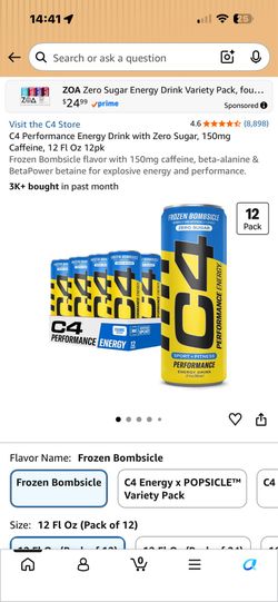 C4 Performance Energy Drink, Frozen Bombsicle, 12 Pack