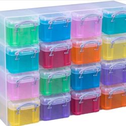 Really Useful Organiser, 16 x 0.14 Litre Storage Boxes in a Clear Plastic Organiser and Assorted Coloured Boxes
