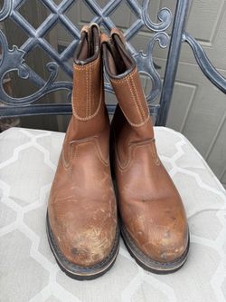 Brown Leather Pull-On Work Boots 12w