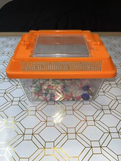 Rectangular Kritter Keeper Mini w/Orange Vented Lid - Pet Holding Habitat -7x4x5