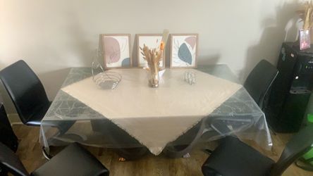 Glass Dining Table with 4 Black Chairs