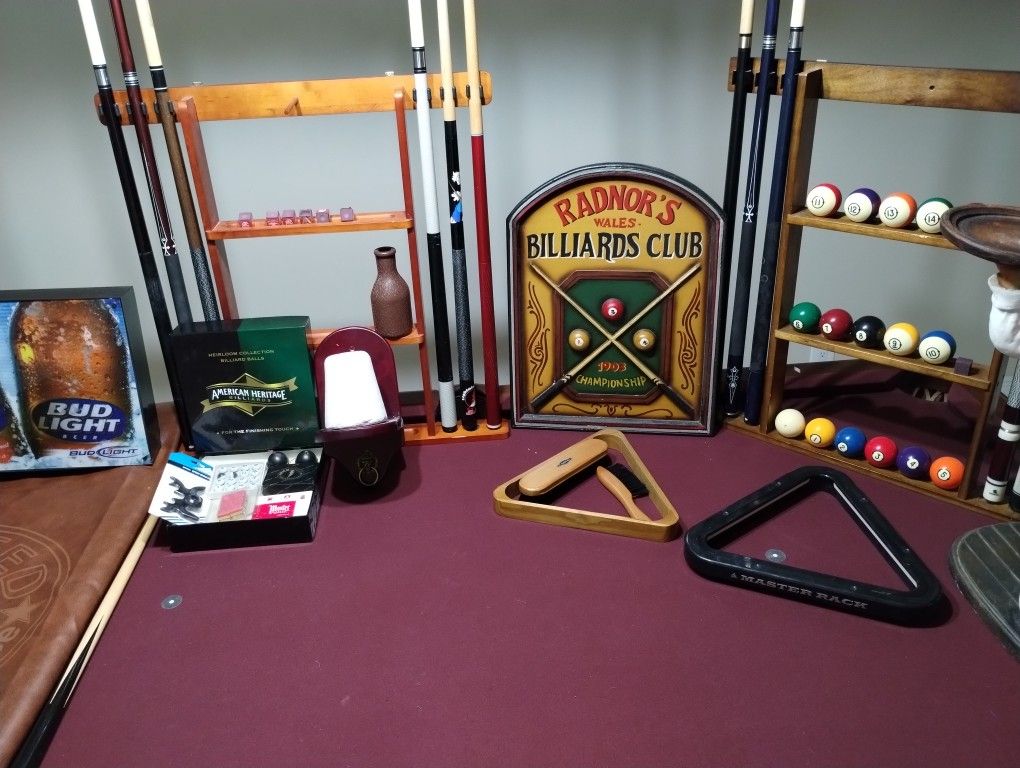 American Heritage Pool Table With Billiard Light and Other Accessories