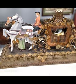 Porcelain and Gilt Metal Horse-Drawn Carriage Figurine