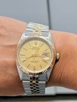 Rolex Preowned 36mm DateJust Factory Champagne Linen Dial