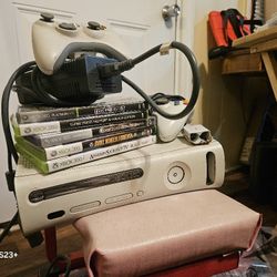 Xbox 360,  Controllers, Power Adapter  And Games