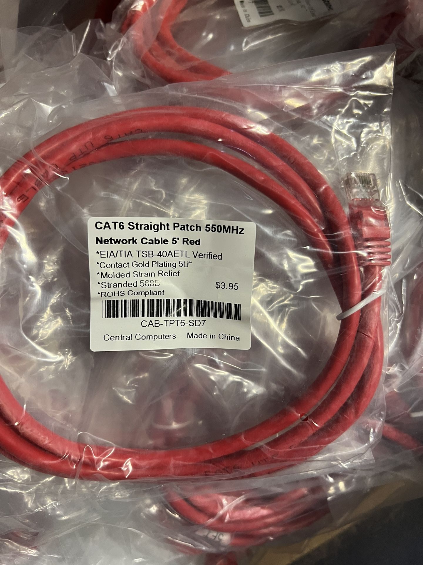 CAT6 5ft Red 24AWG Cable 550MHz UTP Straight Patch 