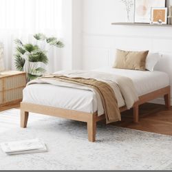 COLAMY 12 Inch Wood Platform Bed Frame?Sturdy Twin Size Bed Frame With Wood Slat Support, No Box Spring Needed, Easy Assembly, Rustic Pine