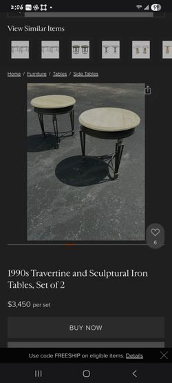 Kreiss 1990s Travertine and Sculptural Iron Tables, Set of 2