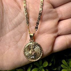 18K Gold Filled Tricolor virgin de San juan de Los  Lagos Pendant and chain