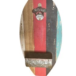 NEW - Wood Surfboard Bottle Opener Wall Decor