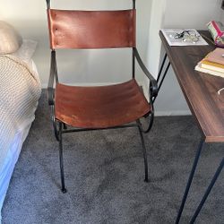 Vintage Industrial Leather Sling Chair – Metal Frame