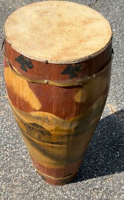 Vintage 1970 s tall drum with Asian painted