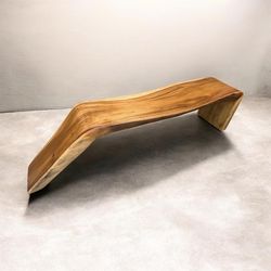 Solid Live Edge Waterfall Style Monkey Wood Bench