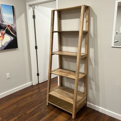 Gold-Embellished Ladder Bookshelf with Drawer