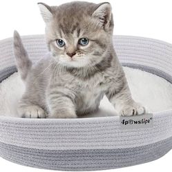 4pawslife Pet Bed for Indoor Cats or Small Dogs, Cotton Rope Woven Cat Bed Puppy Kitty Kitten Rabbit Anti-Slip Bottom Cat Bed House Pet Supplies Cat T