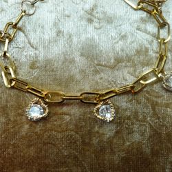 Gold Crystal Heart Charm Bracelet 