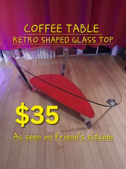 COFFEE TABLE, RETRO SHAPED GLASS TOP, Friend's sitcom