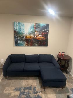Dark Blue Sectional Sofa with Chaise