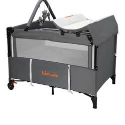 MTWML Portable Baby Bassinet,3 in1 Bedside Crib and Baby Playard & Changing Table with Wheel,1-Second Setup Foldable Playpen and Nursery Center with T