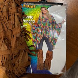 Hippie costume  poncho  and boot cover  one size fits most