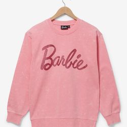 Barbie Logo Women's Crewneck Sweater Top Sweatshirt Long Sleeve Pink Women's Size M Medium  Shirt