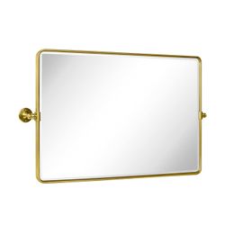 TEHOME 24 x 38'' Horizontal Farmhouse Gold Metal Framed Pivot Rectangle Bathroom Mirror Tilting Beveled Vanity Mirrors for Wall