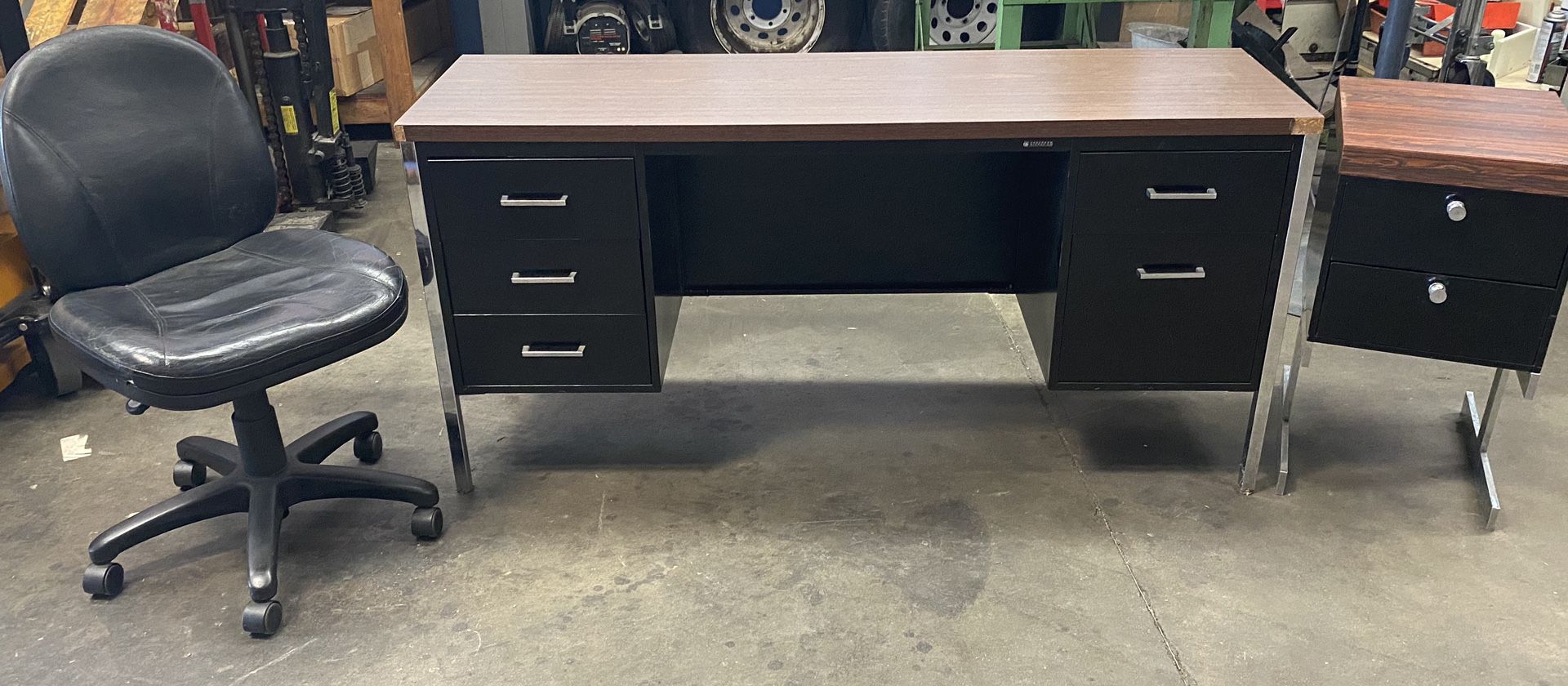 Metal Desk and File Cabinet with Chair