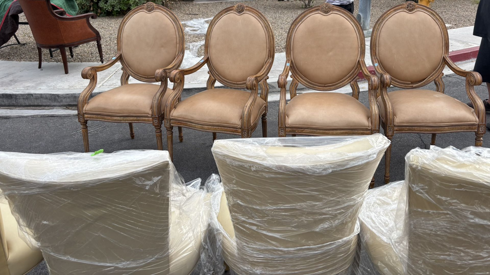Kreiss Collection Oval Cane Back Regency Armchairs