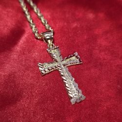 10k Gold Rope Chain & Cross Pendant 