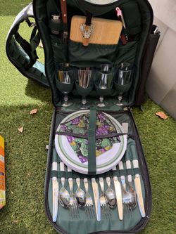 New Picnic Insulated Backpack with Utensils For 4 Green