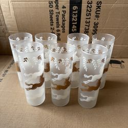 Vintage Frosted Glasses with Horse Design – Set of 7