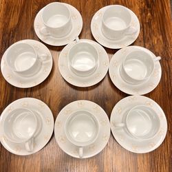 Elegant Mikasa White Fine China Cup & Saucer Set Of 8