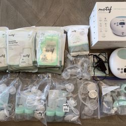 Motif Luna with Battery Double Electric Breast Pump, Portable Breast Pump with Battery - Easy to Use, Quiet Motor, Built-in LED Night Light 