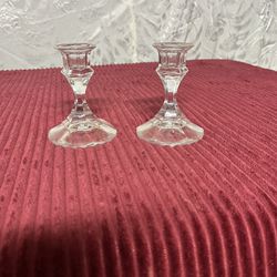 2 Vintage  Clear Crystal Candlestick Candleholders