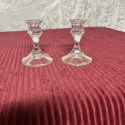 2 Vintage  Clear Crystal Candlestick Candleholders