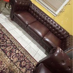 Tufted Burgundy Leather Couches 
