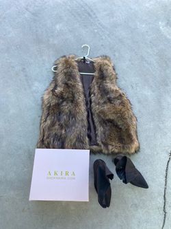 H&M fur vest, Akira black boots 8 1/2