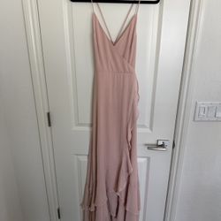 Lulus Blush Lace Up High-Low Maxi Dress Pink