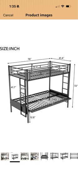Metal bunk bed with futon