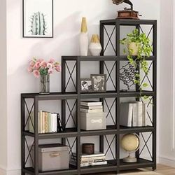 Bookcase - Ladder Bookshelf 9 Cubes Stepped With 5-Tier Display