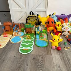 Large Set Of Pokémon Toys, Backpack Playsets, Stuffed Animals 