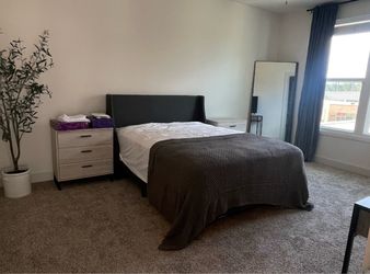 Gray Wingback Headboard Upholstered Bed, Queen — $175 OBO