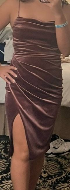Mauve Velvet Midi Dress with Slit