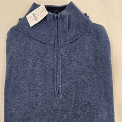 Brand New Blue J Crew Heritage Cotton Quarter Zip Men's Sweater Size Large