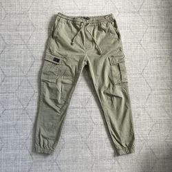 Zara Men’s Khaki Green Casual Streetwear Cargo Jogger Pants