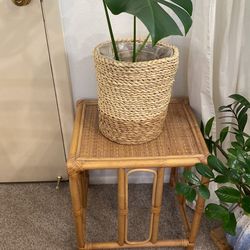 Wicker Bamboo Small Side Table Nightstand