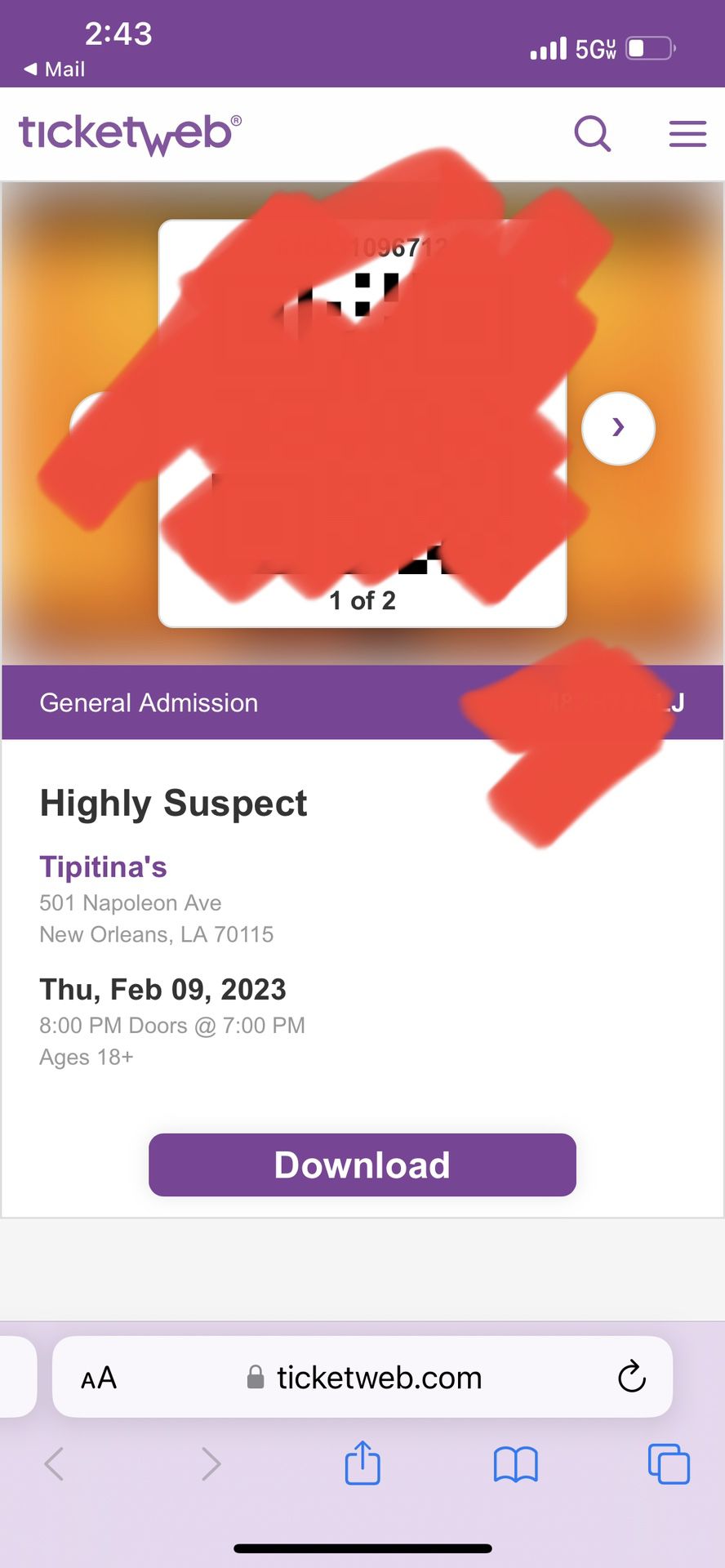 Highly Suspect concert tickets (2) For 2/9/23