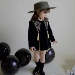 Fleece black Embroidered dress for winter